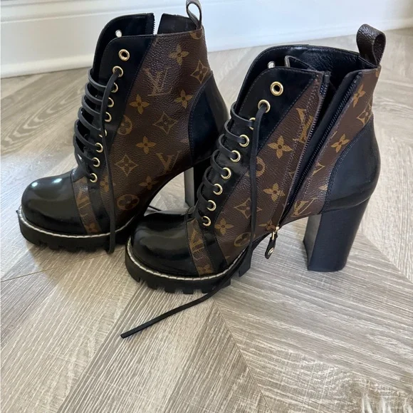 Louis Vuitton Monogram Brown and Black Heeled Boots - Picture 2 of 8